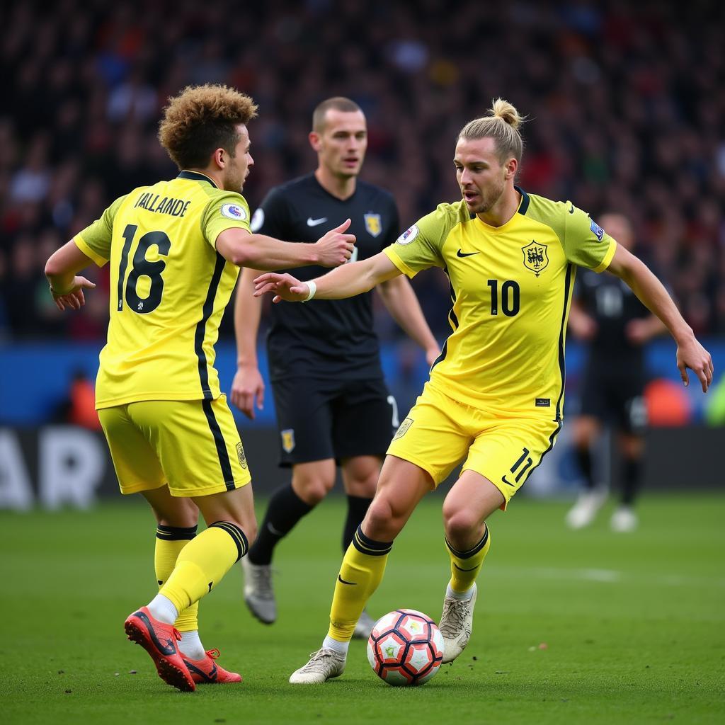 Haaland receiving a pass from Kevin De Bruyne