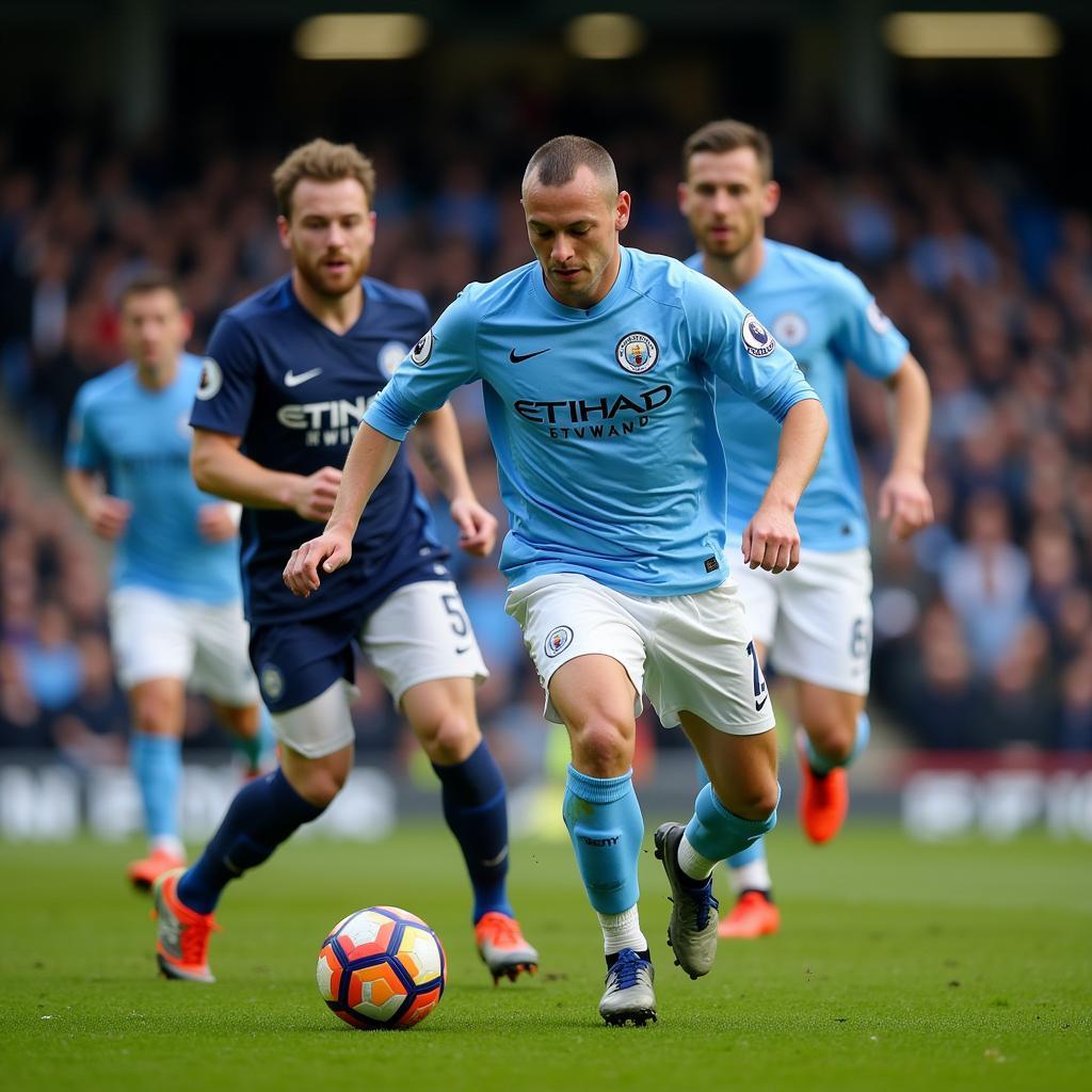 Erling Haaland Receives a Pass from a Manchester City Teammate