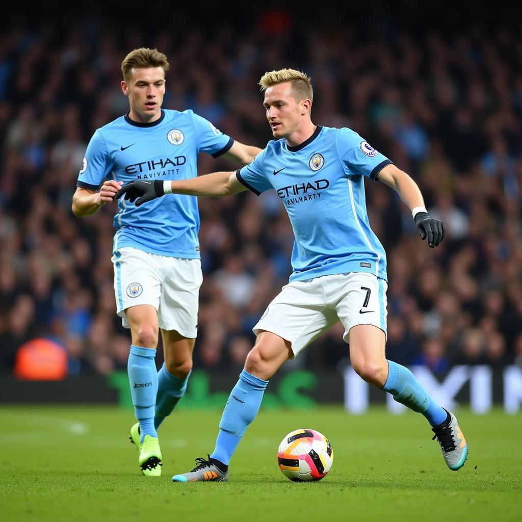 Haaland Receiving a Pass from Kevin De Bruyne for Manchester City