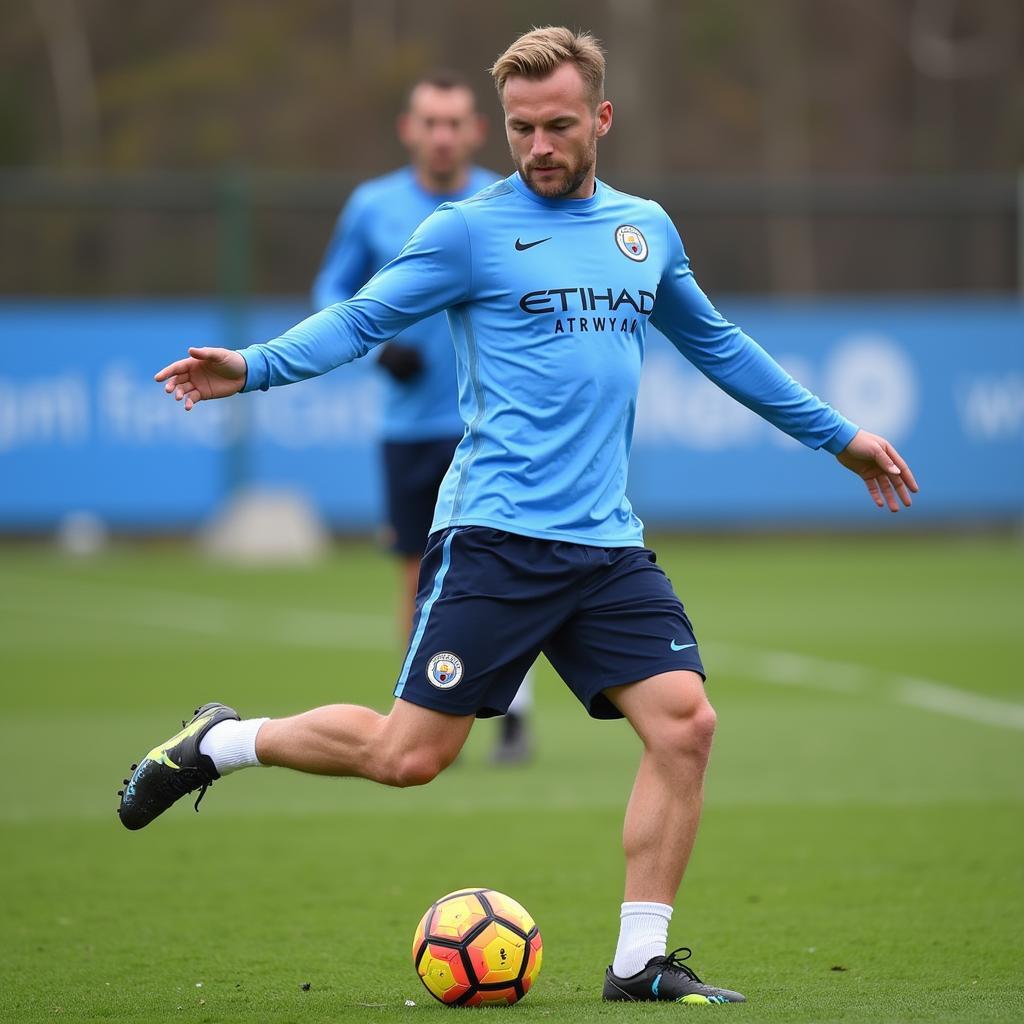 Haaland receiving a pass during a training session 