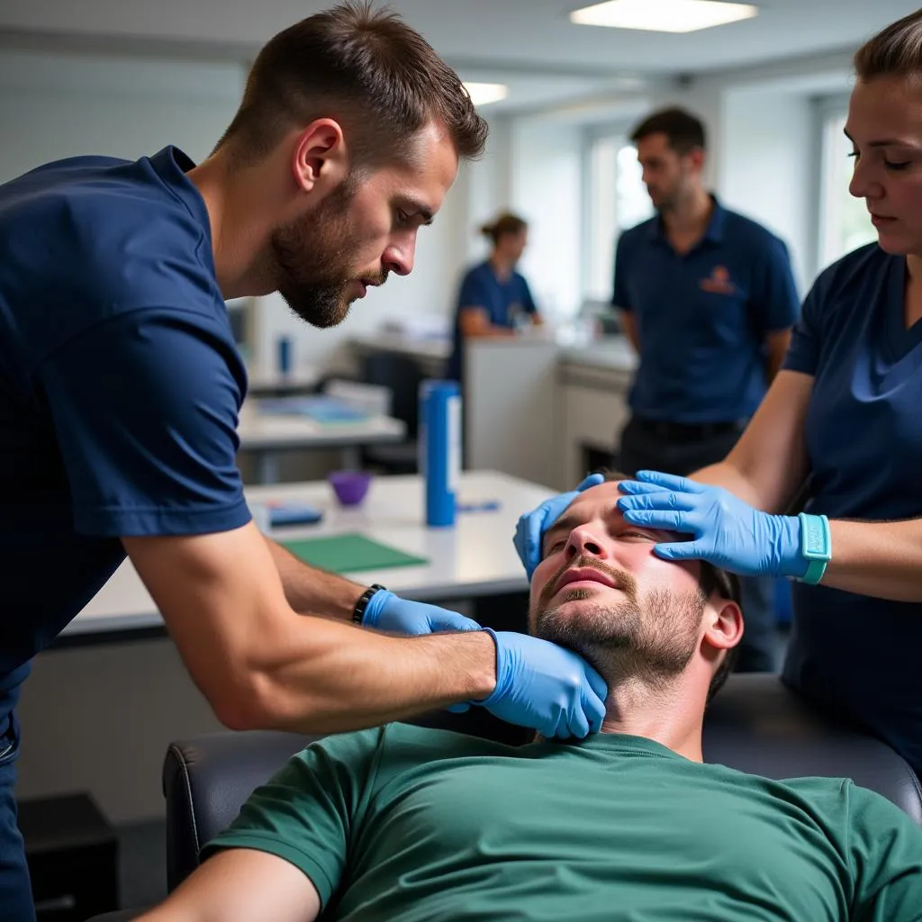 Haaland receiving treatment from medical staff