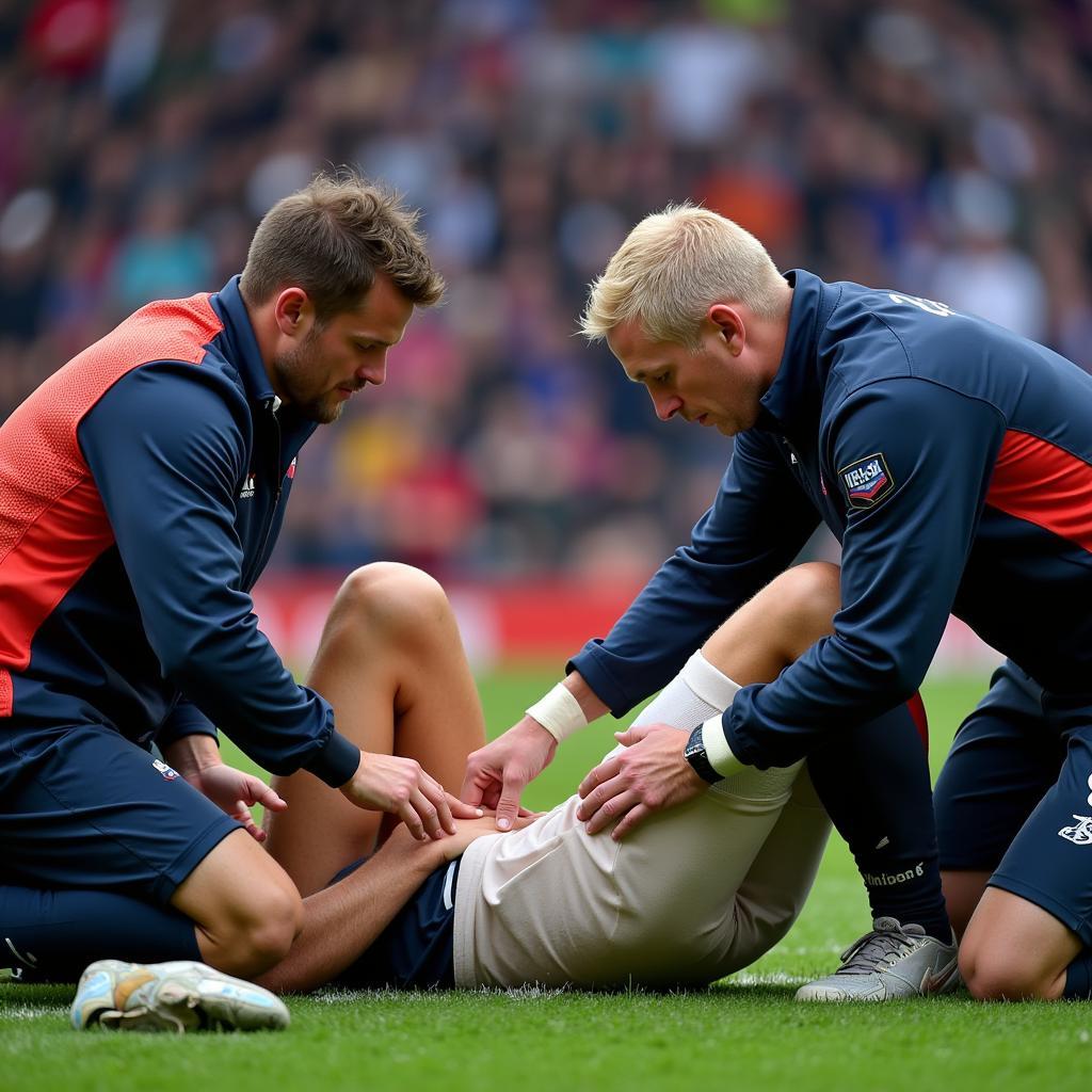 Erling Haaland receiving treatment from medical staff