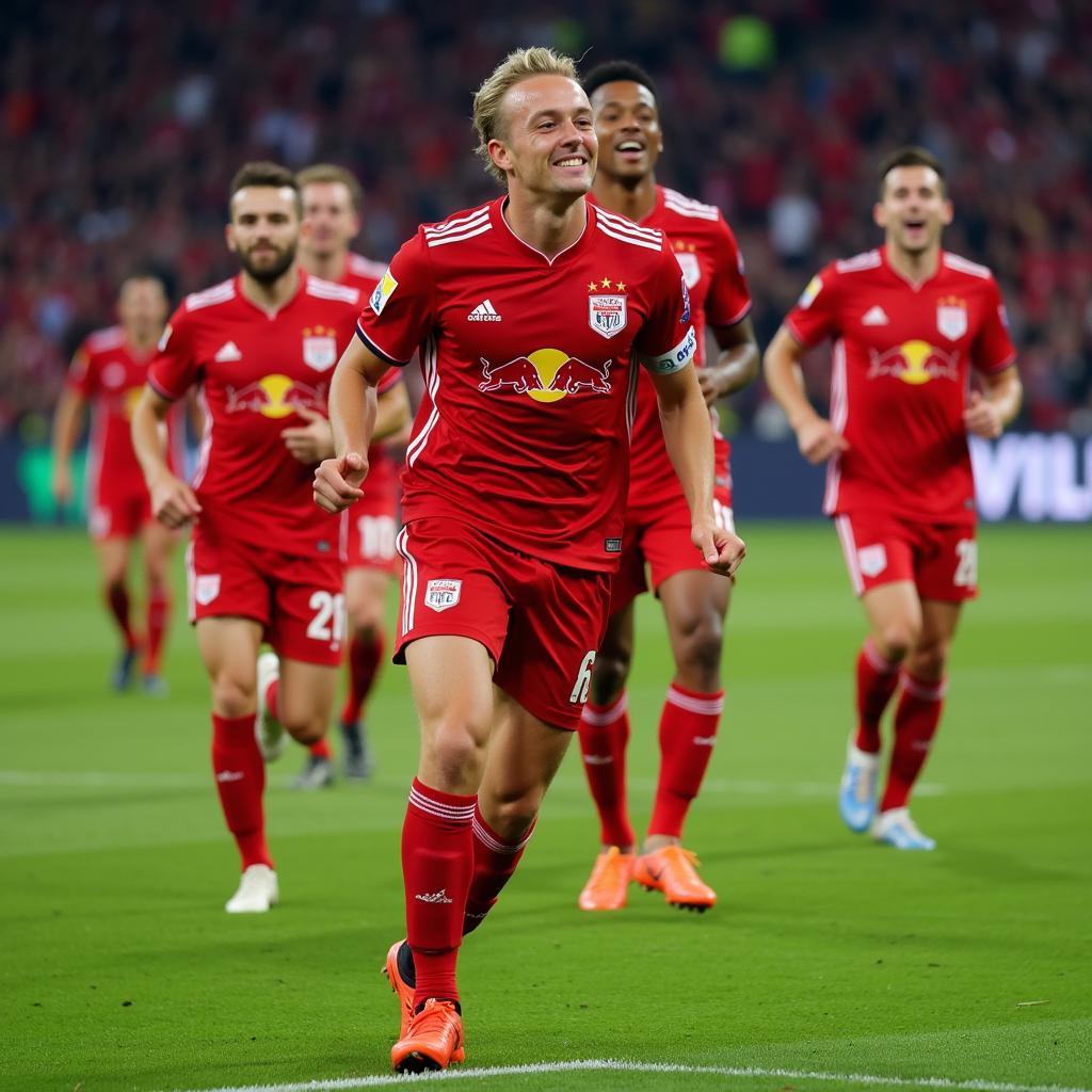 Haaland celebrating a goal for Red Bull Salzburg