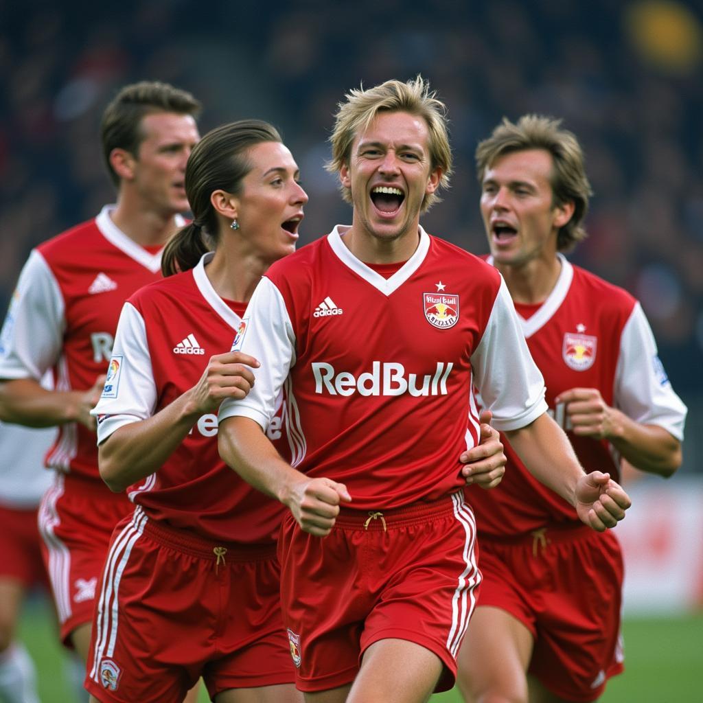 Erling Haaland celebrates a goal for Red Bull Salzburg