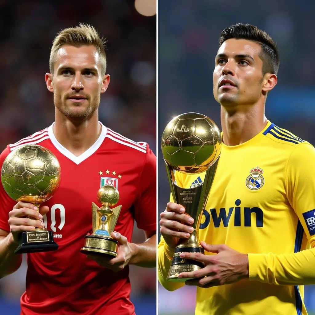 Haaland and Ronaldo holding individual awards