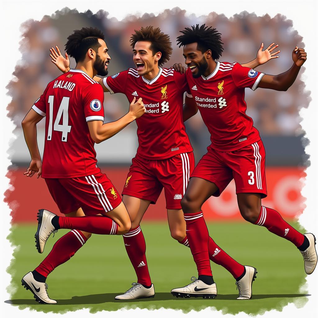 Haaland, Salah, and Mané celebrating