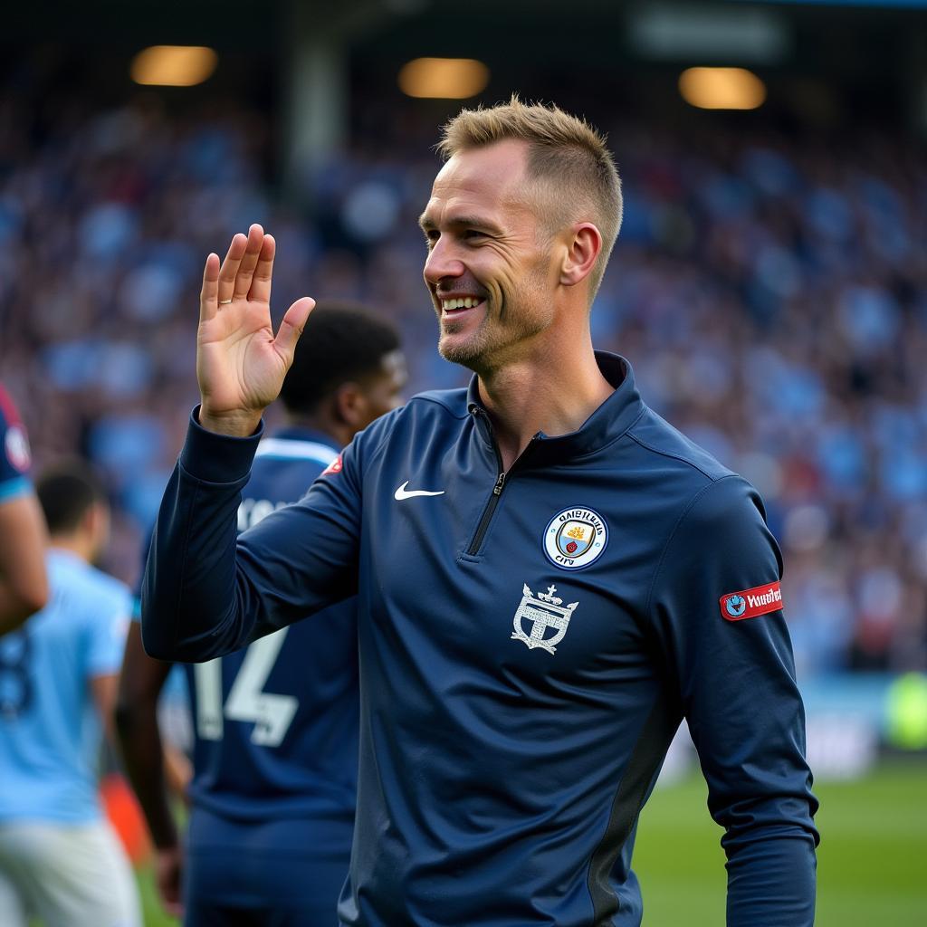 Erling Haaland acknowledging the crowd with a wave after a game