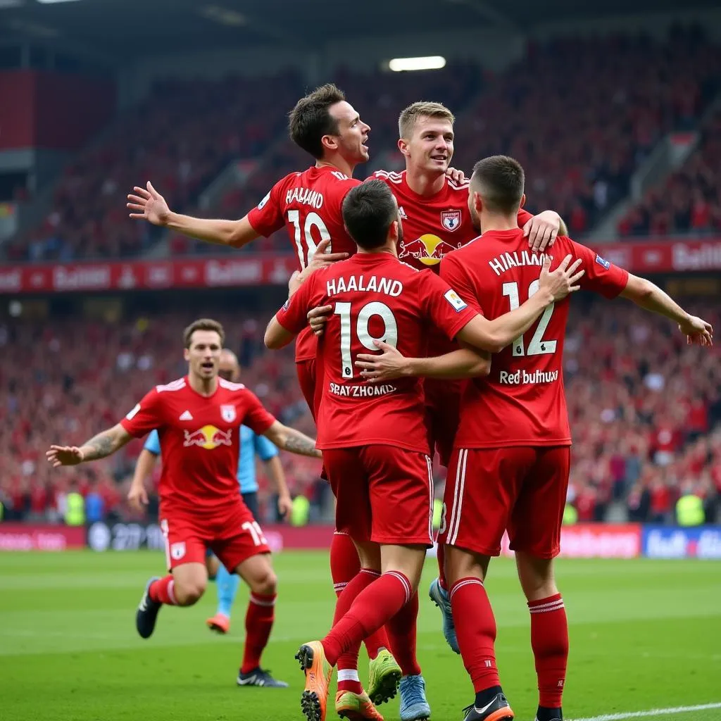 Haaland celebrating a goal for Red Bull Salzburg