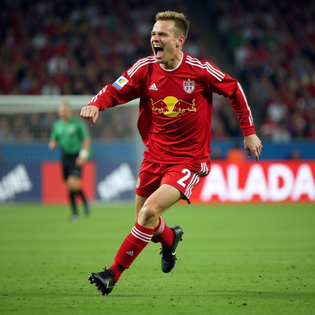 Erling Haaland celebrating a goal in his Salzburg jersey