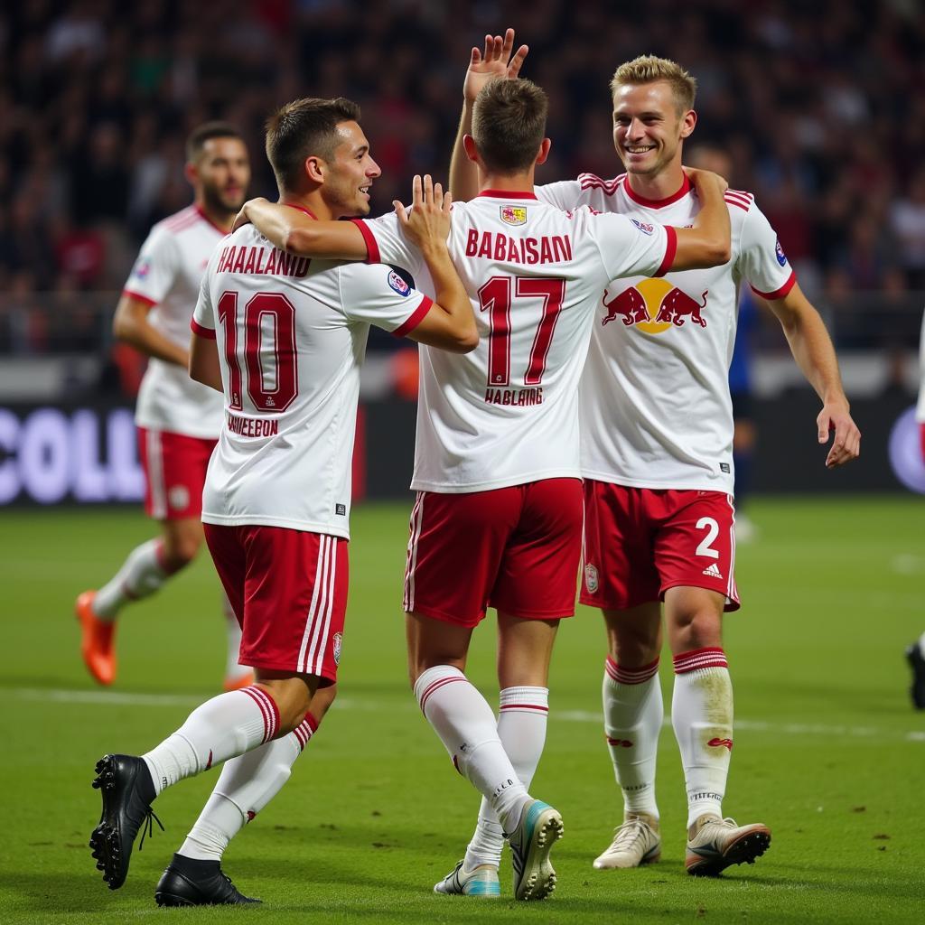 Haaland Celebrating with Salzburg Teammates