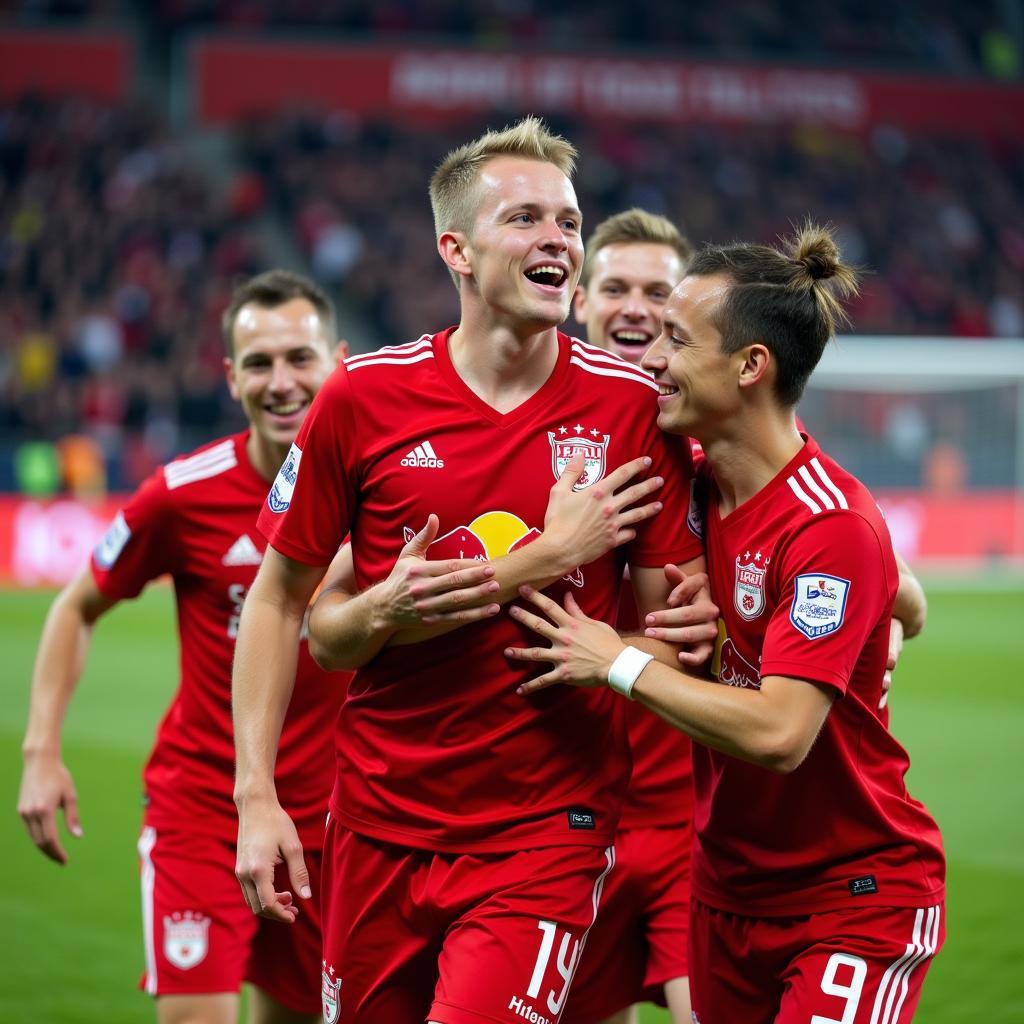 Haaland celebrates a goal for Red Bull Salzburg