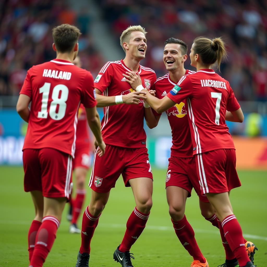 Haaland celebrating a goal for Red Bull Salzburg