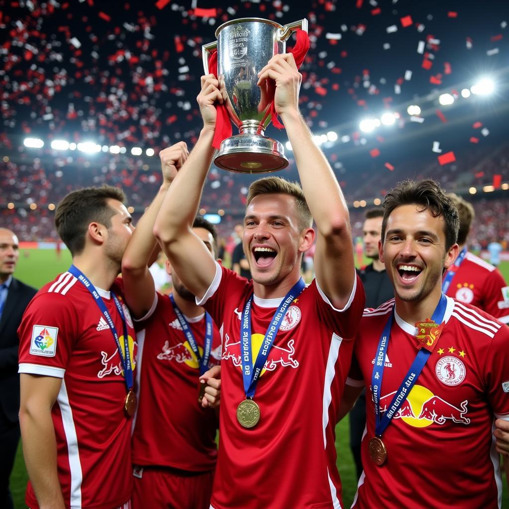 Erling Haaland celebrating with Red Bull Salzburg teammates