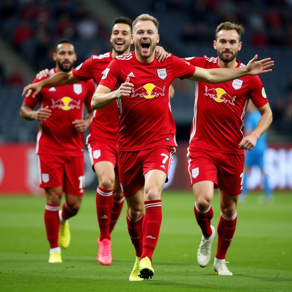 Haaland celebrates a goal for Salzburg