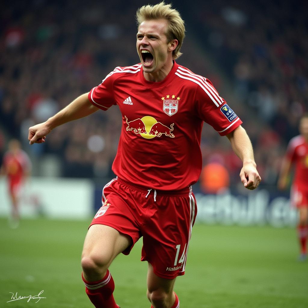 Erling Haaland celebrates a goal for Red Bull Salzburg