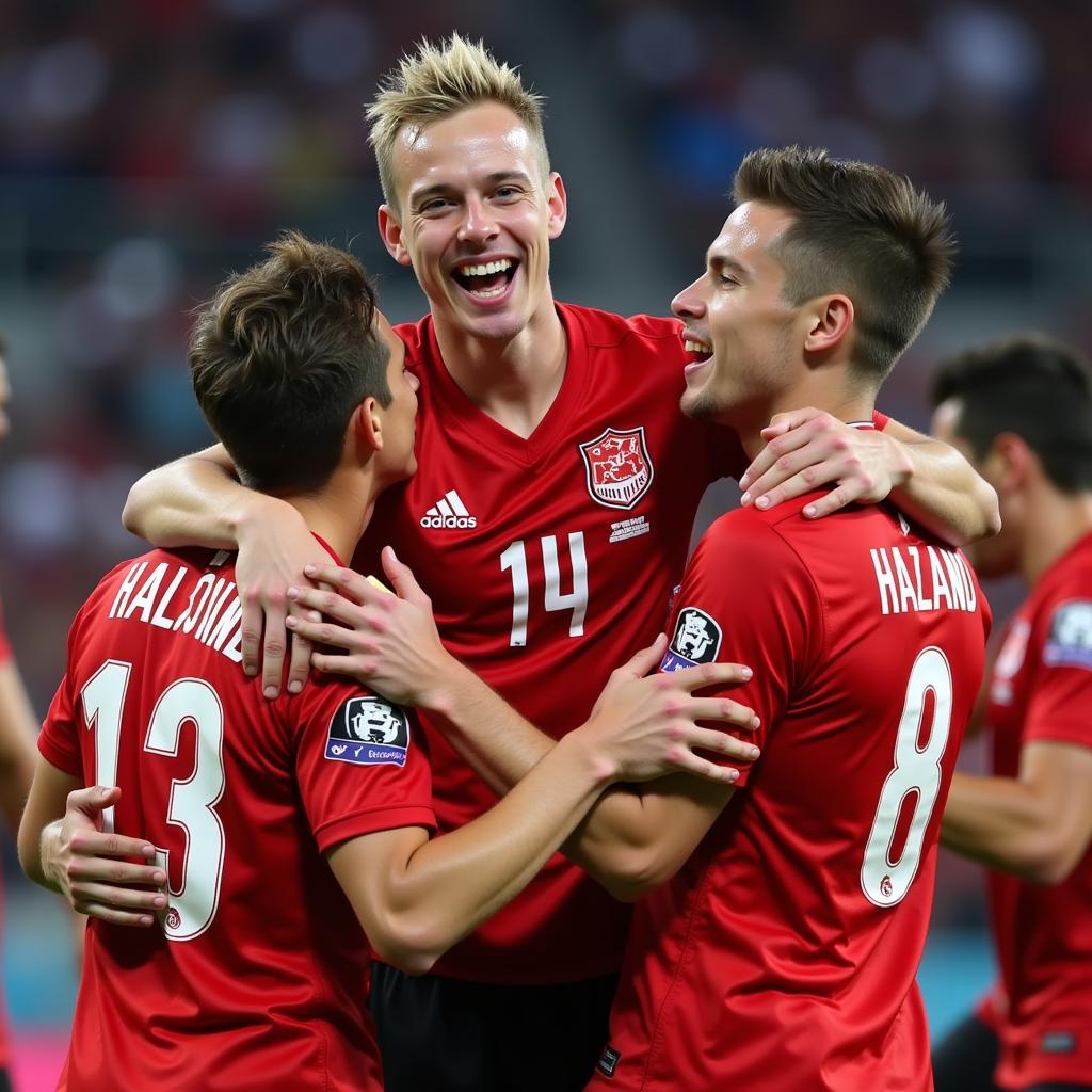 Haaland celebrates a goal in a Red Bull Salzburg jersey