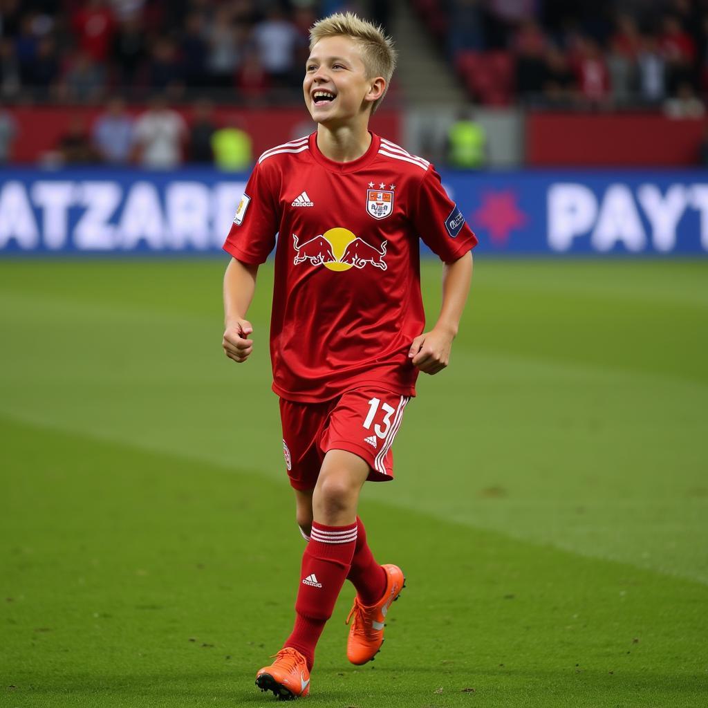 Haaland celebrates a goal for Red Bull Salzburg