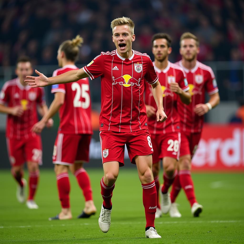 Haaland celebrates a goal for Red Bull Salzburg