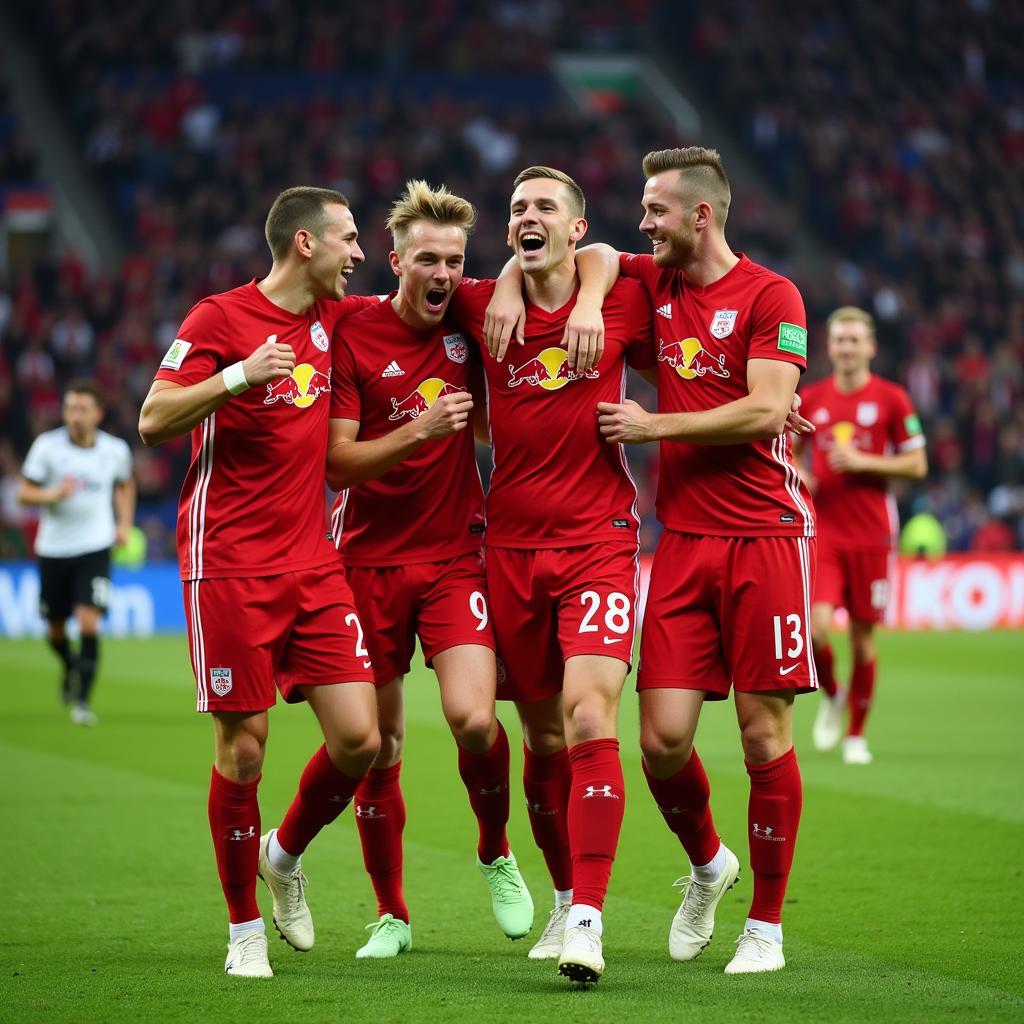 Erling Haaland celebrating a win with Red Bull Salzburg