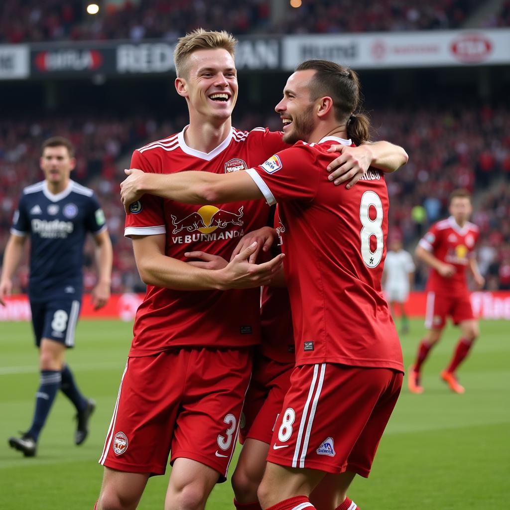 Haaland celebrates a goal for Red Bull Salzburg