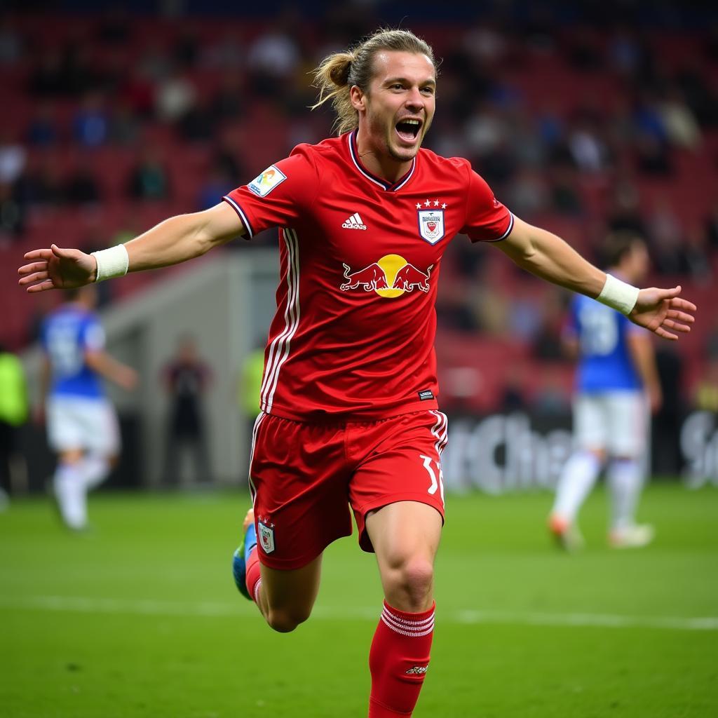 Haaland celebrating a goal for Red Bull Salzburg