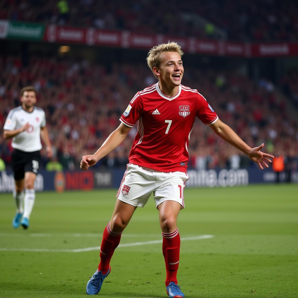 Haaland celebrating a goal for Salzburg