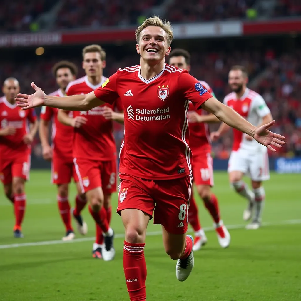 Erling Haaland celebrating his first Champions League hat-trick with Salzburg