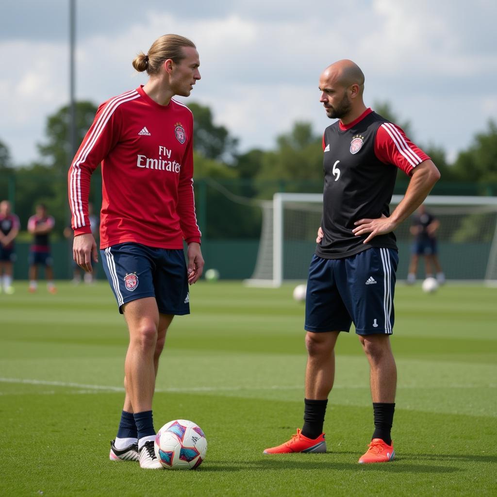 Haaland and Sancho practicing penalties during training