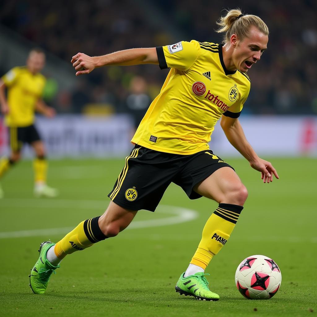 Erling Haaland scores a goal for Borussia Dortmund