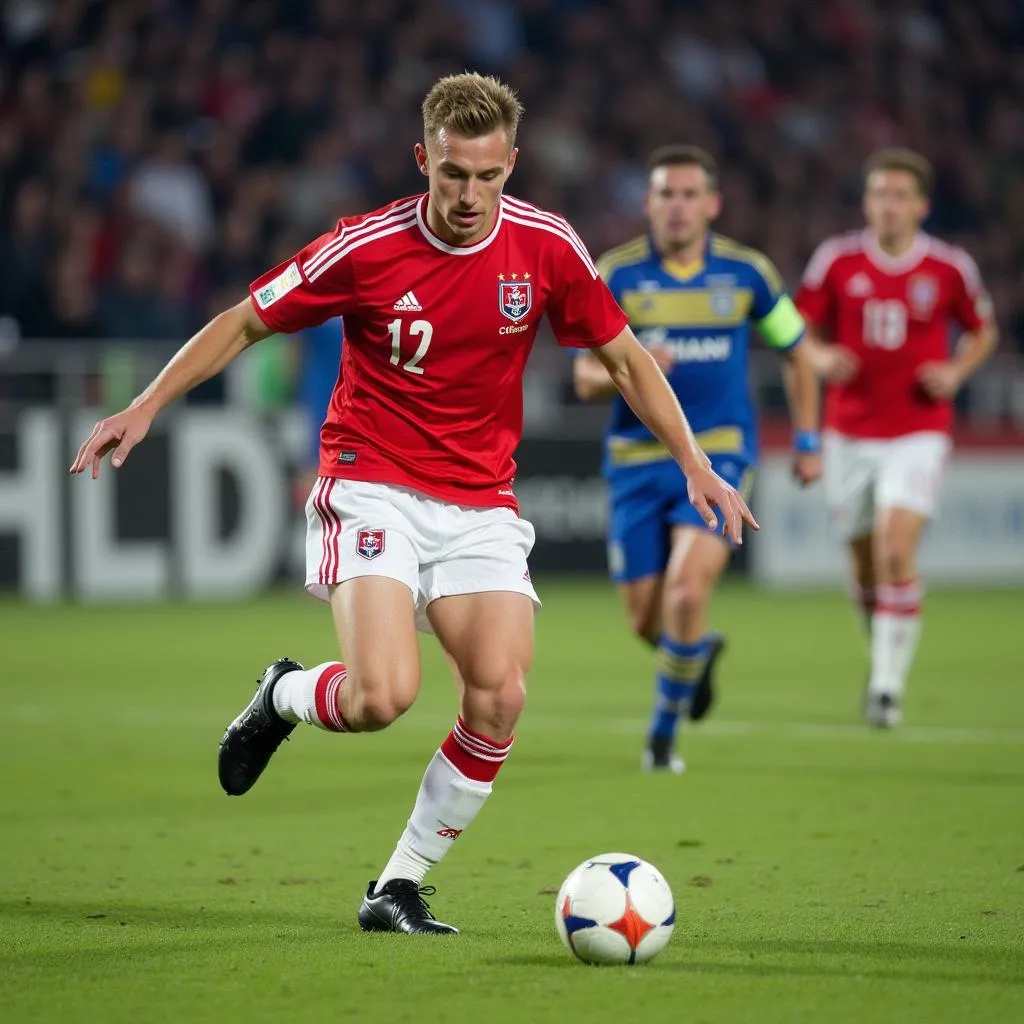 Haaland celebrating a goal in the Norway national team jersey