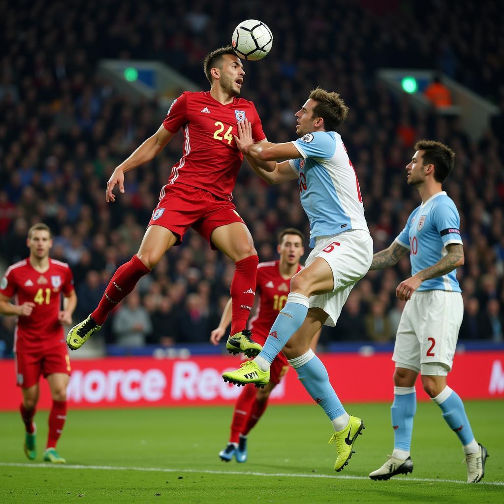 Haaland scoring a powerful header