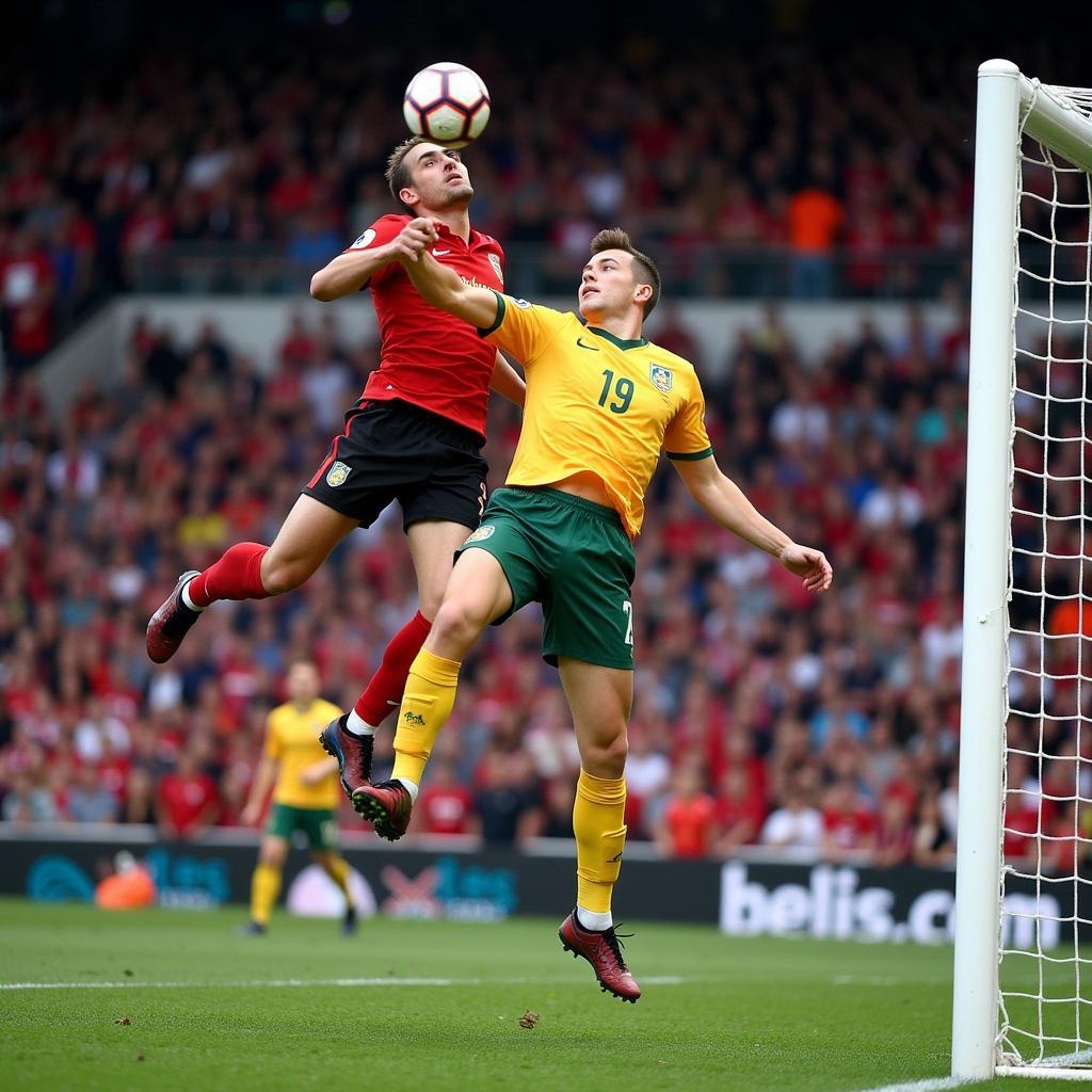 Haaland scoring a powerful header