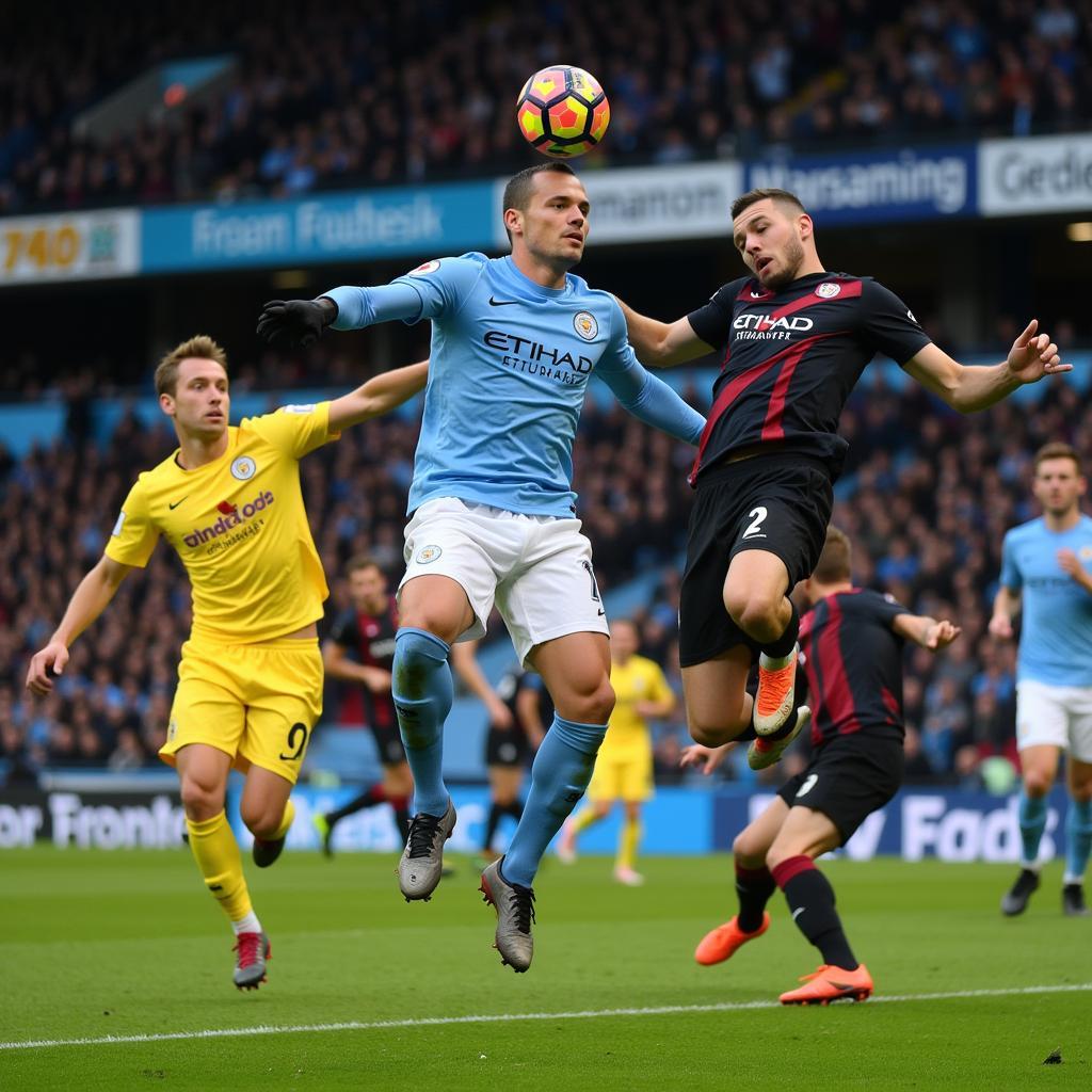 Haaland Scoring a Header for Manchester City