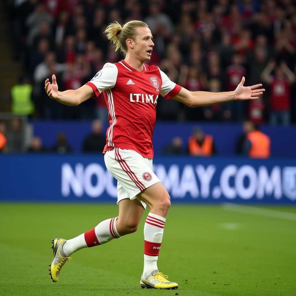 Haaland celebrating a goal against Everton