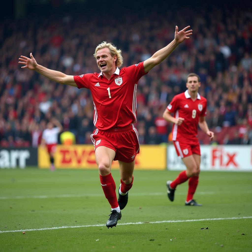 Erling Haaland scoring a goal against Liverpool