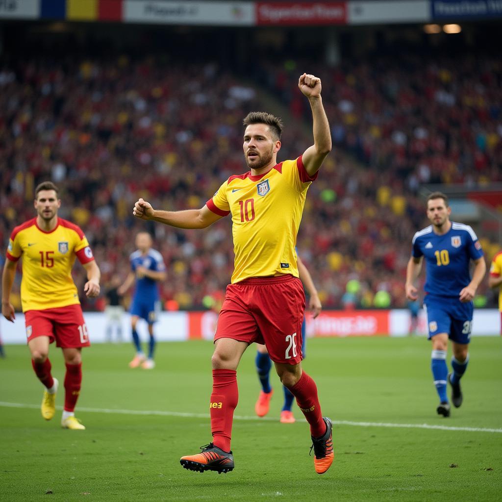 Erling Haaland scoring a goal against Romania