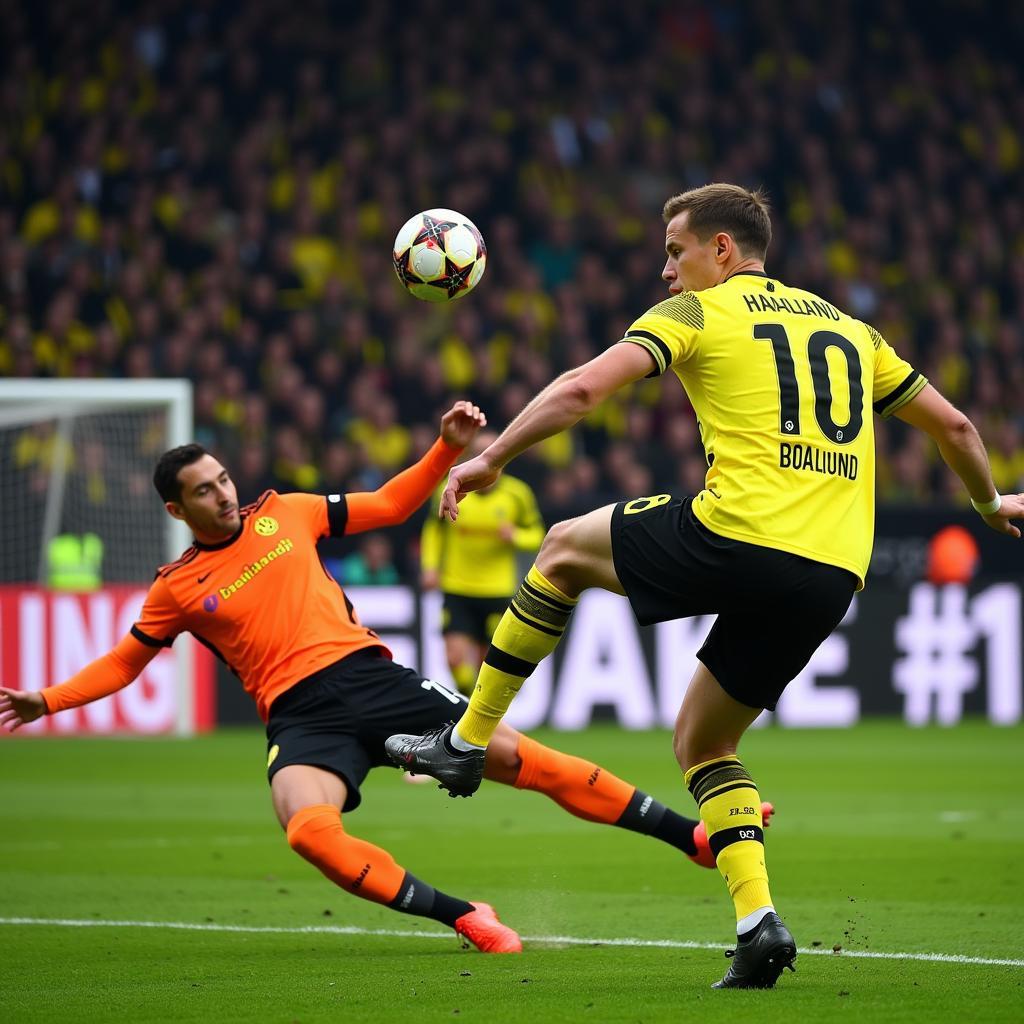 Erling Haaland scoring a goal for Borussia Dortmund