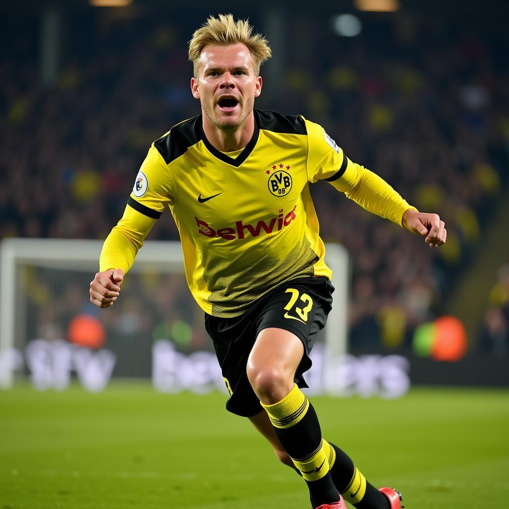 Haaland celebrating a goal in Dortmund's jersey