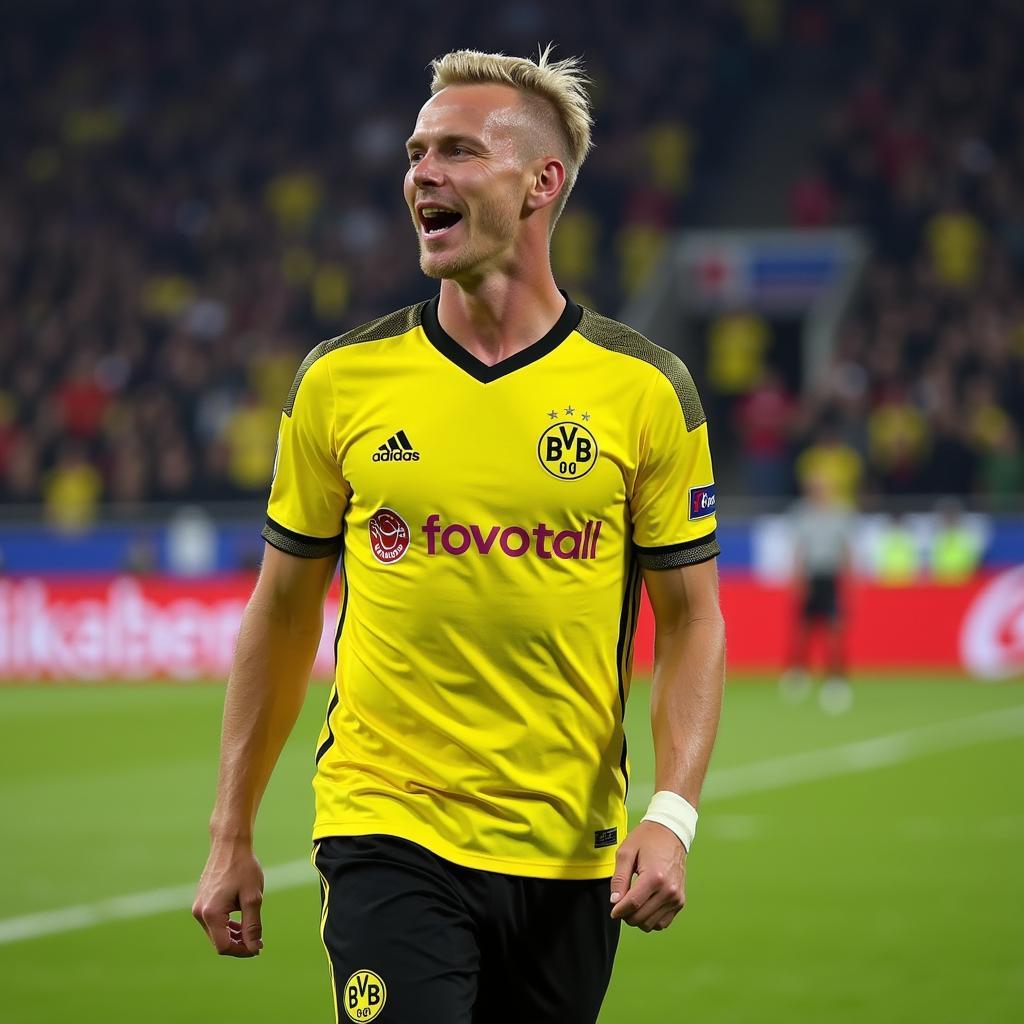 Erling Haaland scoring a goal for Borussia Dortmund