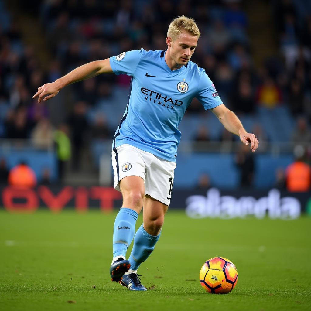 Erling Haaland slots the ball past the goalkeeper in a Manchester City game.