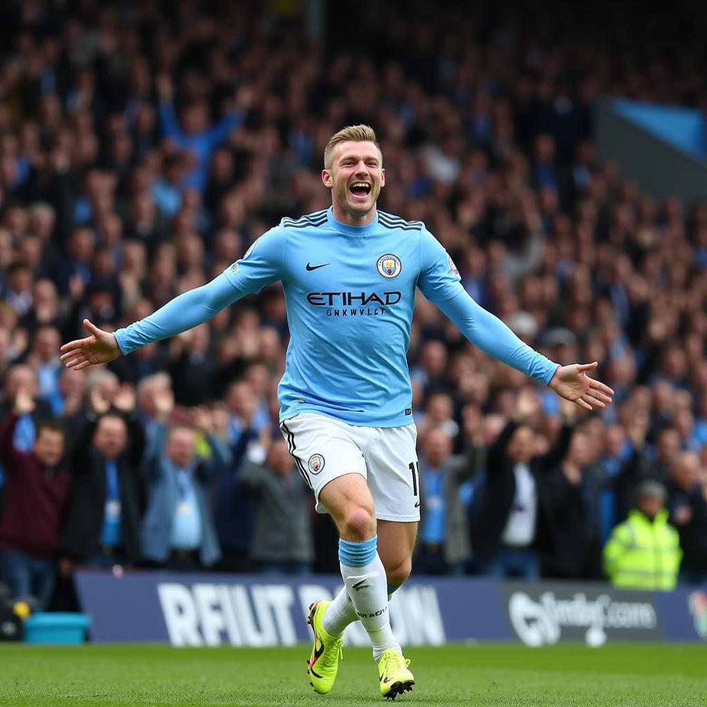 Haaland celebrates after scoring a goal for Man City