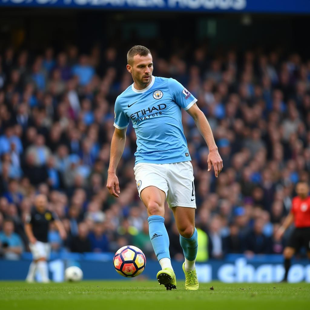 Haaland slots the ball past the goalkeeper, scoring for Manchester City.