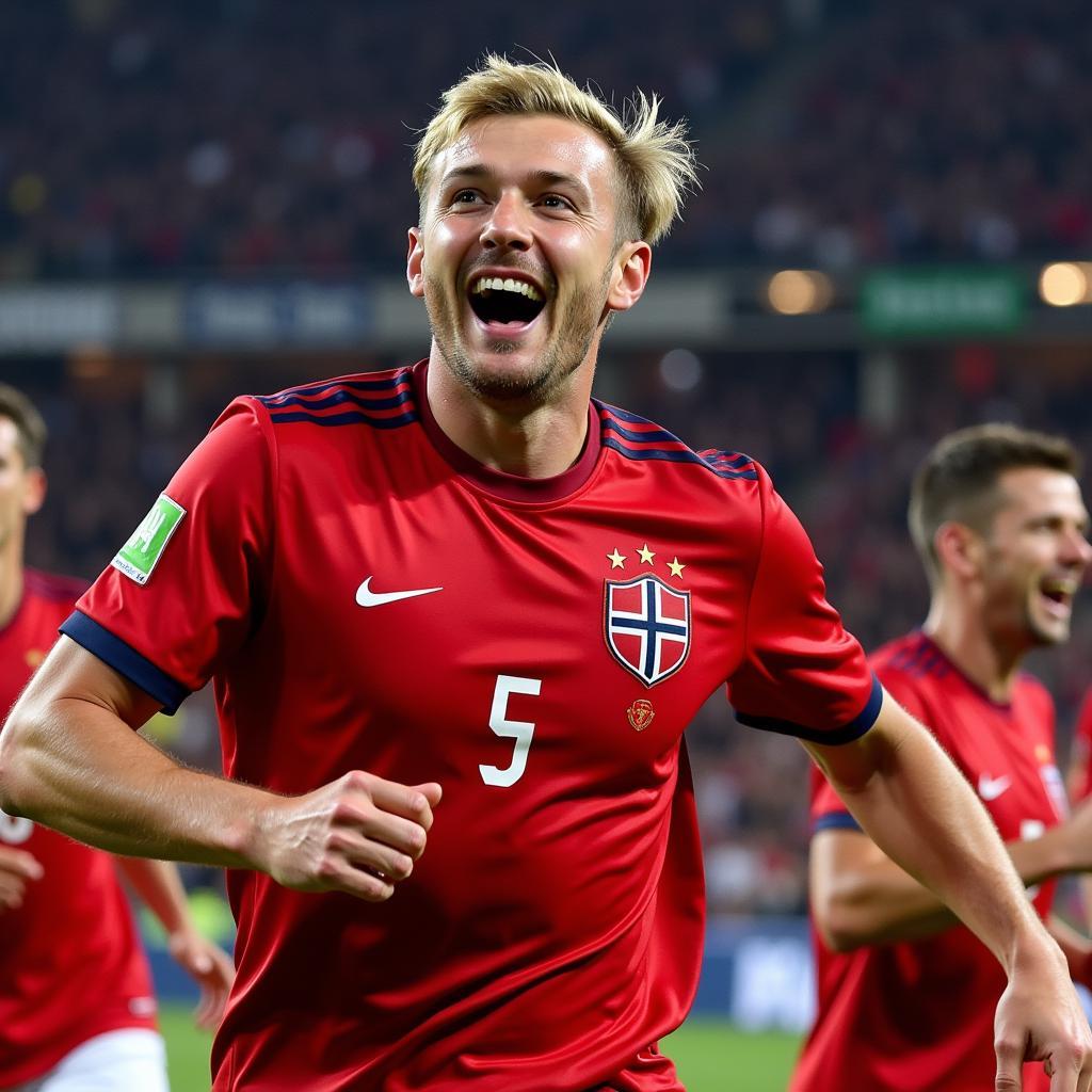 Erling Haaland celebrates a goal for Norway.