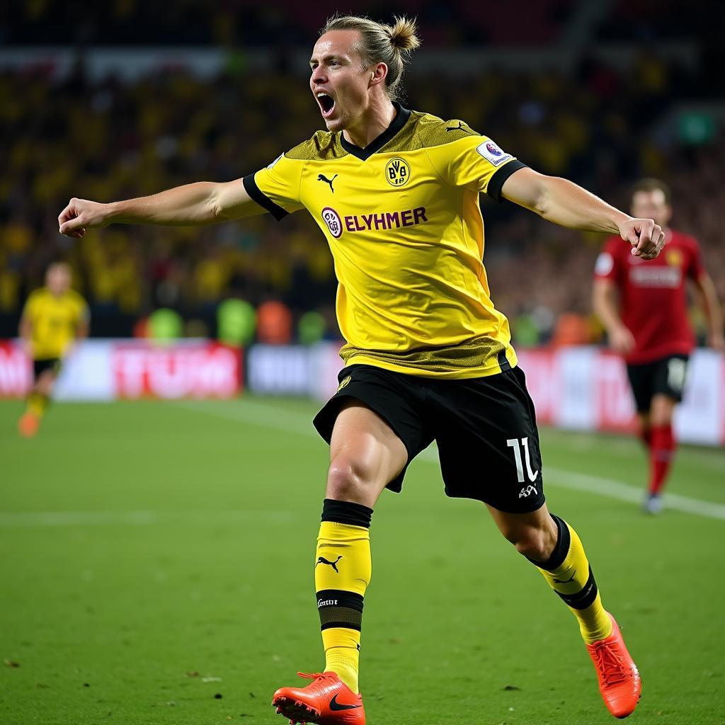 Haaland Celebrates Goal for Borussia Dortmund