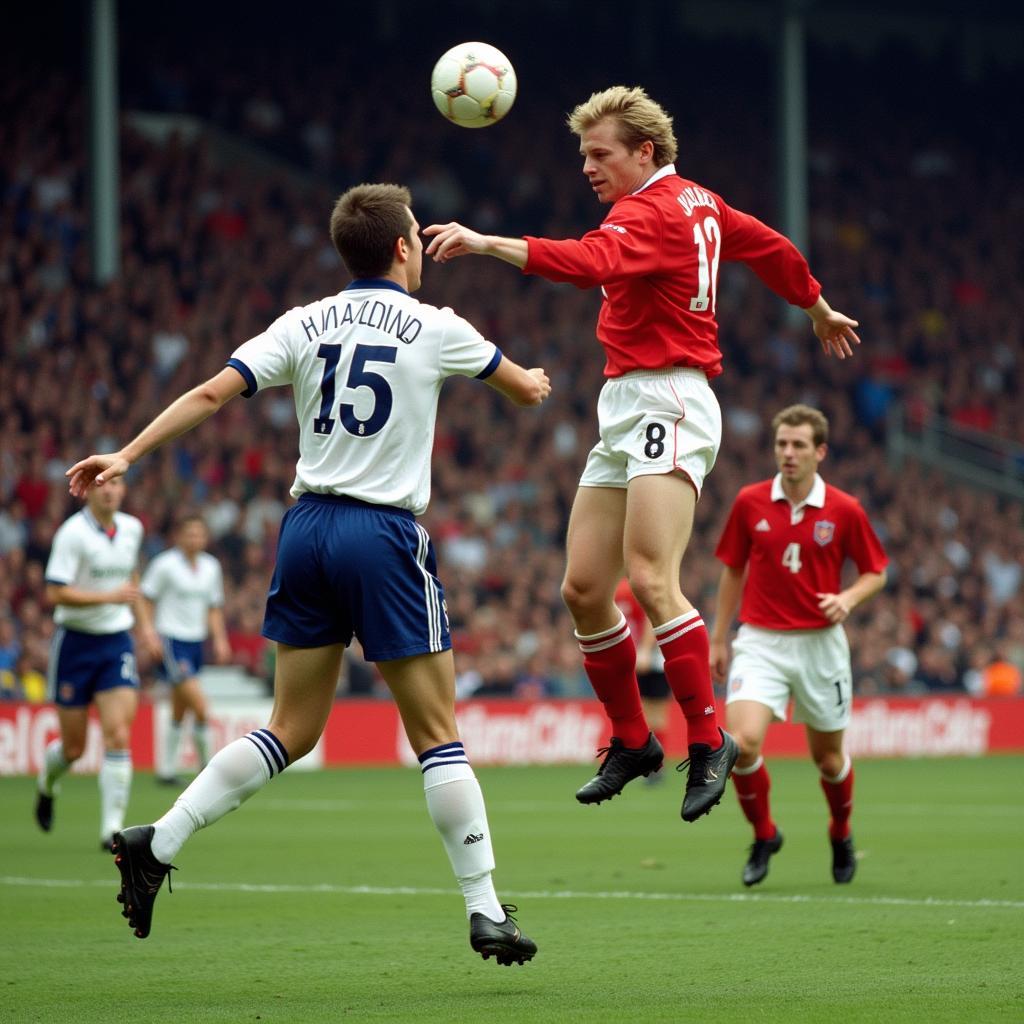 Haaland scoring a powerful header