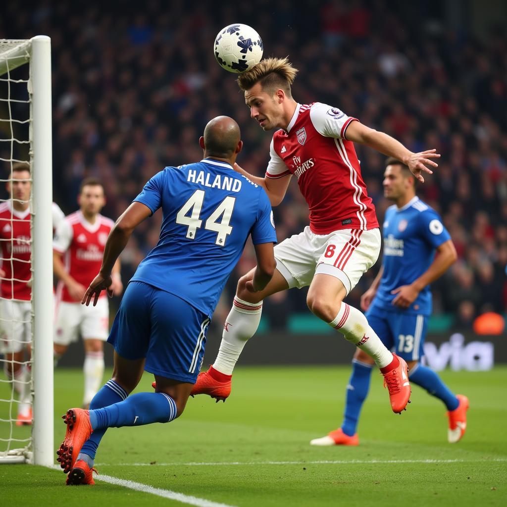 Haaland scoring a powerful header