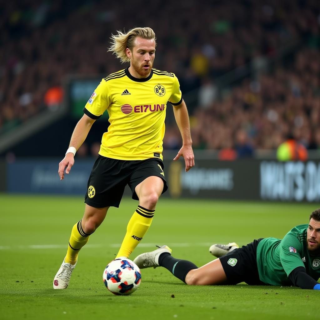 Erling Haaland converts a penalty for Borussia Dortmund