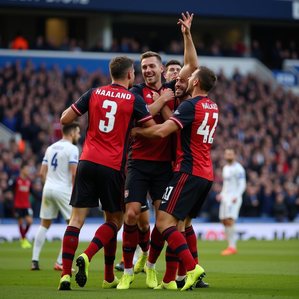 Haaland celebrates a goal against Everton