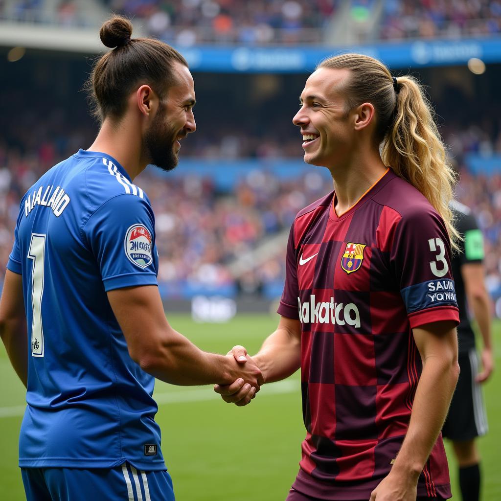 Haaland shaking hands with a Brighton player