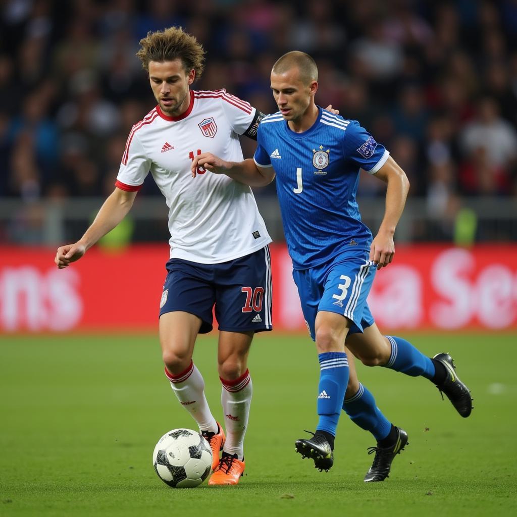 Erling Haaland shielding the ball from a defender